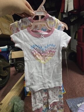 Girls White Heart Graphic Pajama Top with Pink Trim